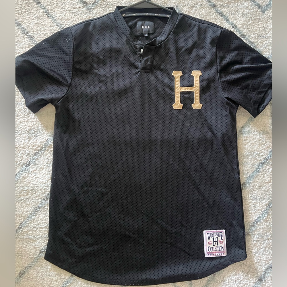 VTG HUF Worldwide Collection Authentic 2002 Mesh Jersey Black Mens Size Small